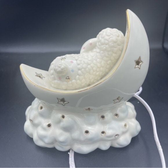 Lenox lazy lambs lamp porcelain sculpture moon and stars baby room nightlight - Picture 5 of 10